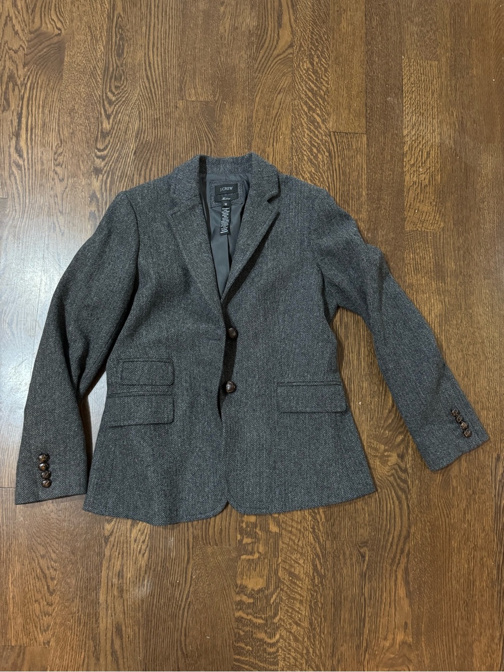 J. Crew Dark Charcoal Herringbone Wool Blazer